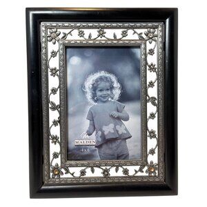 Malden Black & Silver 4x6 Photo Frame With Floral Accents